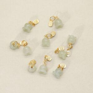 bell lily charm, nephrite charm, sterling silver charm, gild bead, golden charm, 2pcs / 5 pcs