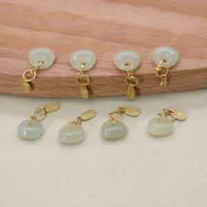 triangle charm, nephrite charm, sterling silver charm, gild bead, golden charm, 2pcs / 5 pcs