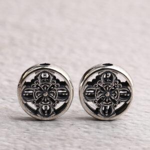 round bead, hollow flower bead, s925 sterling silver, silver bead, oxidized silver bead