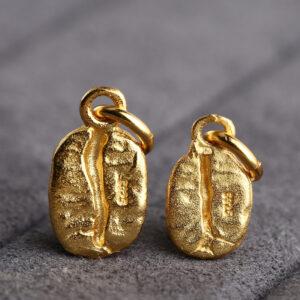 coffee bean charm, s925 sterling silver, silver charm, gild bead, golden charm