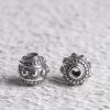 round bead, flower pattern bead, s925 sterling silver, silver bead, oxidized silver bead