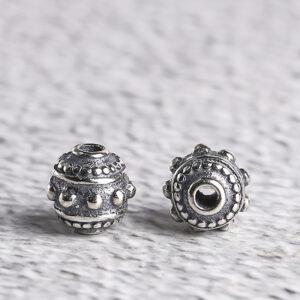 round bead, flower pattern bead, s925 sterling silver, silver bead, oxidized silver bead