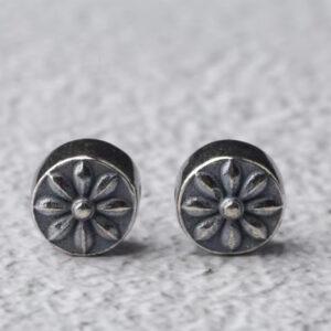 round bead, flower pattern bead, s925 sterling silver, silver bead, oxidized silver bead