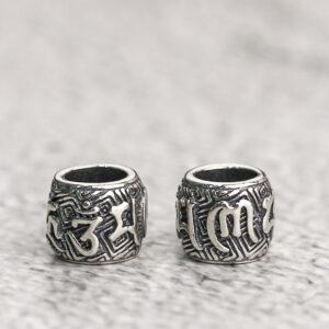 tube bead, Six-syllable Mantra pattern bead, s925 sterling silver, silver bead, oxidized silver bead