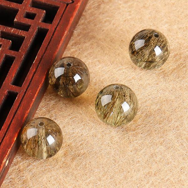 green rutilated quartz bead, round bead, natural bead, genuine bead - Image 2