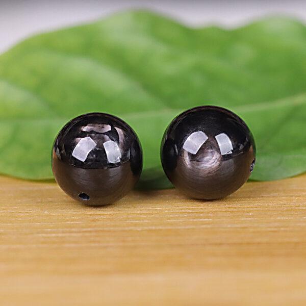 hypersthene bead, round bead, black bead, natural bead, genuine bead - Image 2
