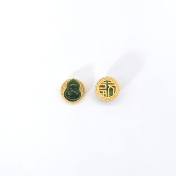 gourd bead, round bead, bezel bead, nephrite bead, green bead, sterling silver bead, gild bead, golden bead, 2pcs / 5 pcs - Image 2