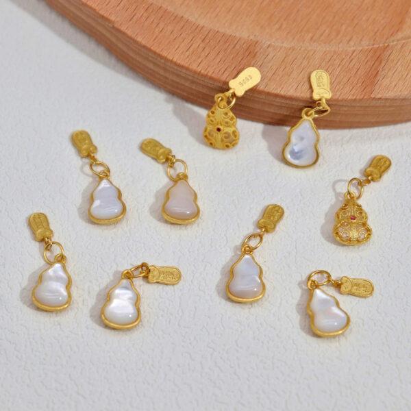 gourd charm, shell charm, white charm, sterling silver charm, gild bead, golden charm, 2pcs / 5 pcs - Image 2