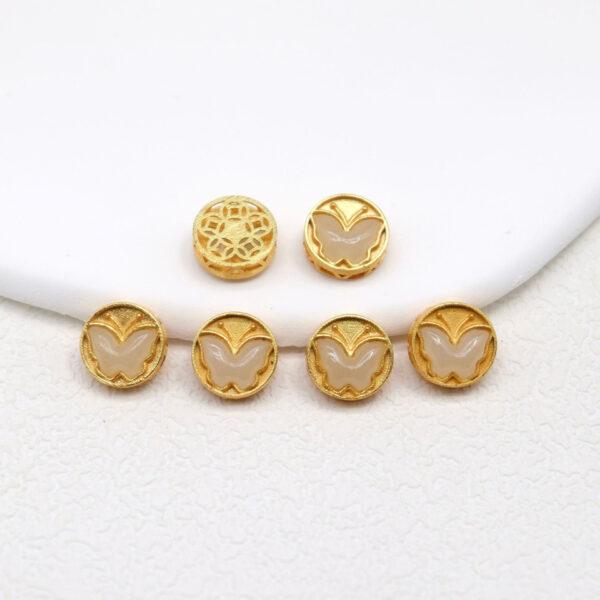 butterfly bead, round bead, bezel bead, nephrite bead, sterling silver bead, gild bead, golden bead, 2pcs / 5 pcs - Image 2