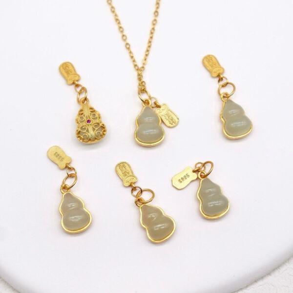 gourd charm, nephrite charm, sterling silver charm, gild bead, golden charm, 2pcs / 5 pcs - Image 2