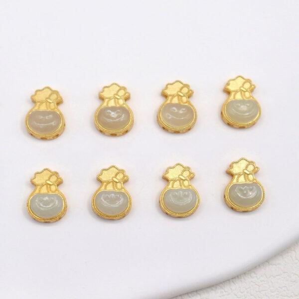 ruyi flower bead, bezel bead, nephrite bead, sterling silver bead, gild bead, golden bead, 2pcs / 5 pcs - Image 2