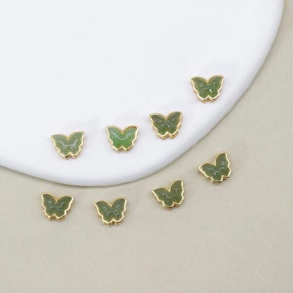 butterfly bead, bezel bead, nephrite bead, green bead, sterling silver bead, gild bead, golden bead, 2pcs / 5 pcs - Image 2