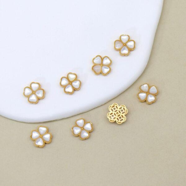 four-leaf clover bead, bezel bead, shell bead, white bead, sterling silver bead, gild bead, golden bead, 2pcs / 5 pcs - Image 2