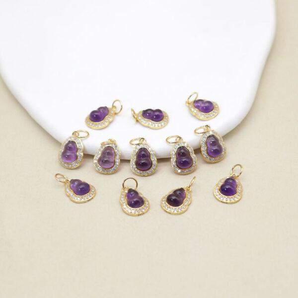 gourd charm, amethyst charm, purple charm, sterling silver charm, gild bead, golden charm, 2pcs / 5 pcs - Image 2