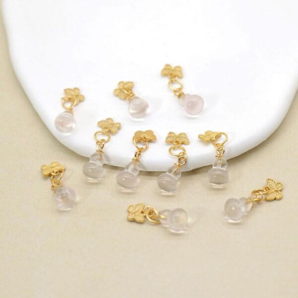 gourd charm, rose quartz charm, pink charm, sterling silver charm, gild bead, golden charm, 2pcs / 5 pcs - Image 2
