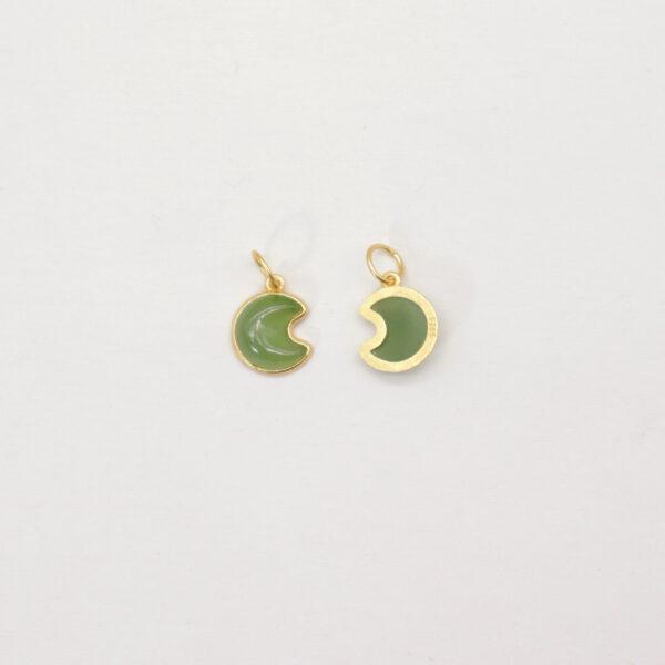 moon charm, nephrite charm, green charm, sterling silver charm, gild bead, golden charm, 2pcs / 5 pcs - Image 2