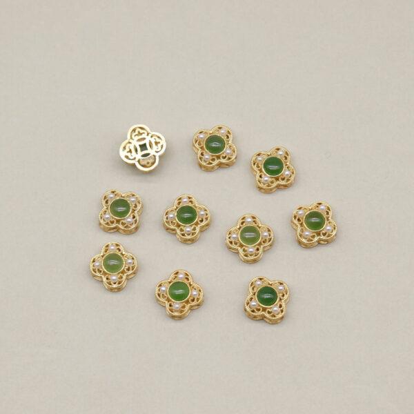 four-leaf clover bead, bezel bead, nephrite bead, green bead, sterling silver bead, gild bead, golden bead, 2pcs / 5 pcs - Image 3