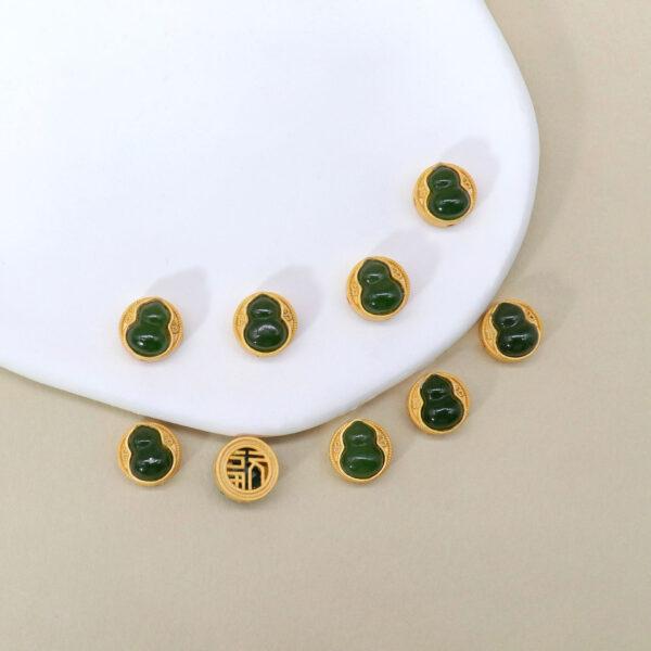gourd bead, round bead, bezel bead, nephrite bead, green bead, sterling silver bead, gild bead, golden bead, 2pcs / 5 pcs - Image 3