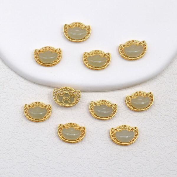 yuanbao flower bead, bezel bead, nephrite bead, sterling silver bead, gild bead, golden bead, 2pcs / 5 pcs - Image 3