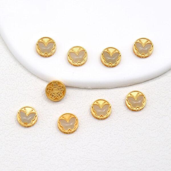 butterfly bead, round bead, bezel bead, nephrite bead, sterling silver bead, gild bead, golden bead, 2pcs / 5 pcs - Image 3
