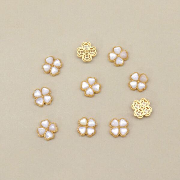 four-leaf clover bead, bezel bead, shell bead, white bead, sterling silver bead, gild bead, golden bead, 2pcs / 5 pcs - Image 3