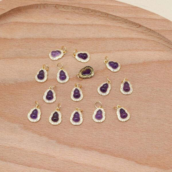 gourd charm, amethyst charm, purple charm, sterling silver charm, gild bead, golden charm, 2pcs / 5 pcs - Image 3