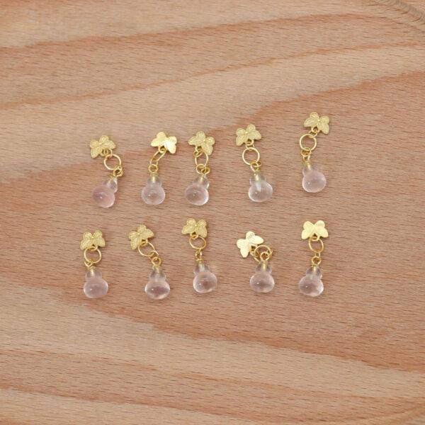 gourd charm, rose quartz charm, pink charm, sterling silver charm, gild bead, golden charm, 2pcs / 5 pcs - Image 3