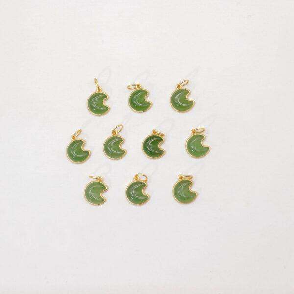 moon charm, nephrite charm, green charm, sterling silver charm, gild bead, golden charm, 2pcs / 5 pcs - Image 3