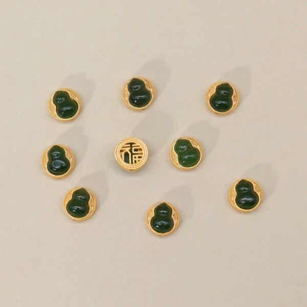 gourd bead, round bead, bezel bead, nephrite bead, green bead, sterling silver bead, gild bead, golden bead, 2pcs / 5 pcs - Image 4