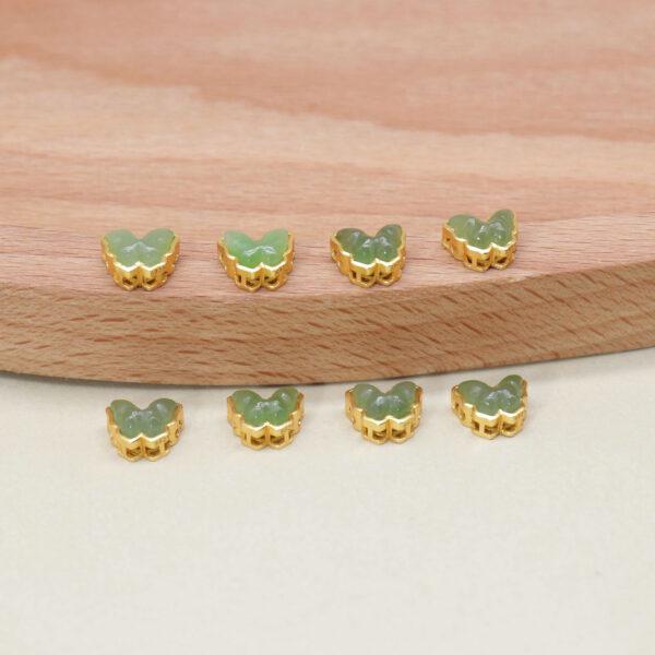 butterfly bead, bezel bead, nephrite bead, green bead, sterling silver bead, gild bead, golden bead, 2pcs / 5 pcs - Image 4