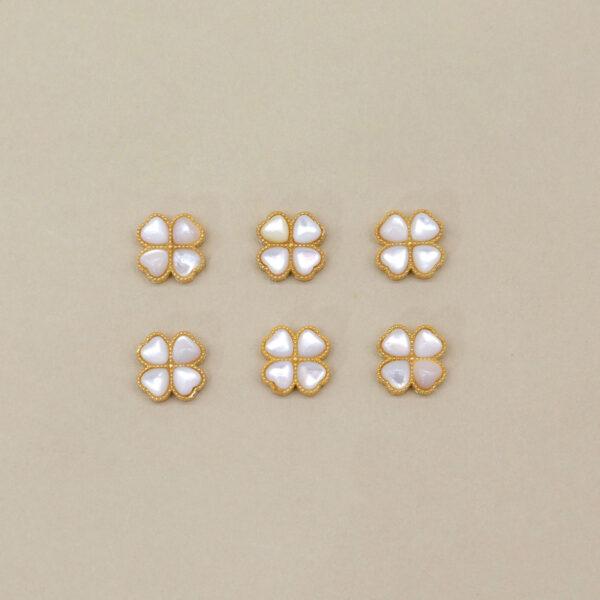 four-leaf clover bead, bezel bead, shell bead, white bead, sterling silver bead, gild bead, golden bead, 2pcs / 5 pcs - Image 4