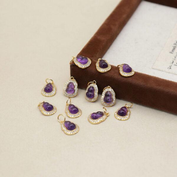 gourd charm, amethyst charm, purple charm, sterling silver charm, gild bead, golden charm, 2pcs / 5 pcs - Image 4