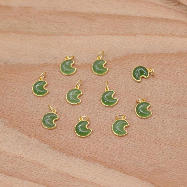 moon charm, nephrite charm, green charm, sterling silver charm, gild bead, golden charm, 2pcs / 5 pcs - Image 4