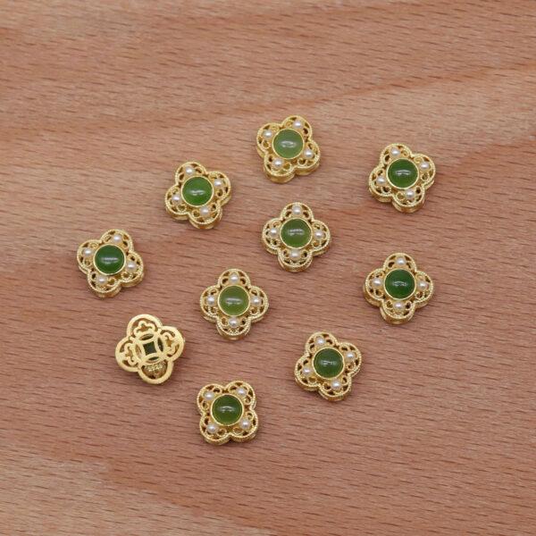 four-leaf clover bead, bezel bead, nephrite bead, green bead, sterling silver bead, gild bead, golden bead, 2pcs / 5 pcs - Image 5