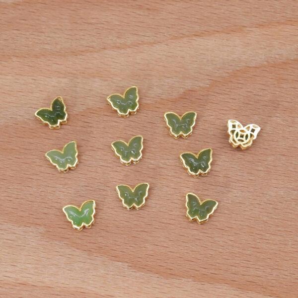 butterfly bead, bezel bead, nephrite bead, green bead, sterling silver bead, gild bead, golden bead, 2pcs / 5 pcs - Image 5