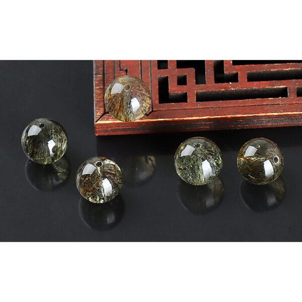 green rutilated quartz bead, round bead, natural bead, genuine bead - Image 5