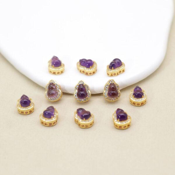 gourd bead, bezel bead, amethyst bead, purple bead, sterling silver bead, gild bead, golden bead, 2pcs / 5 pcs - Image 4