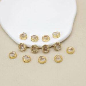 round bead, bezel bead, clear quartz gourd bead, sterling silver bead, gild bead, golden bead, 2pcs / 5 pcs