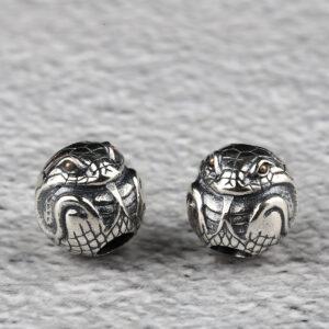 snake pattern round shape oxidized s925 sterling silver bead, spacer bead