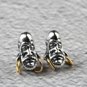 Bodhidharma head shape oxidized s925 sterling silver bead, spacer bead