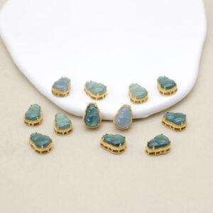 blue jadeite gourd bezel bead, gild sterling silver bead, golden bead