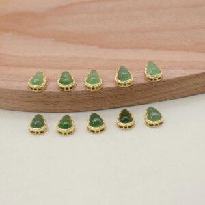 green nephrite gourd shape bezel bead, gild sterling silver bead, golden bead