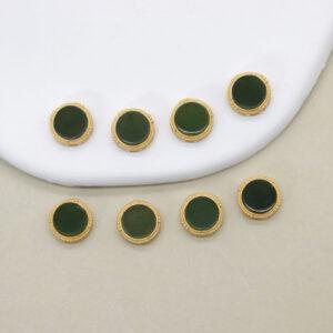green nephrite round shape bezel bead, gild sterling silver bead, golden bead