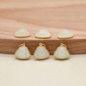 white nephrite Buddha shape charm, gild sterling silver charm, golden charm
