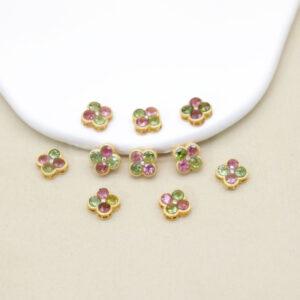 tourmaline four-leaf clover shape bezel bead, gild sterling silver bead, golden bead