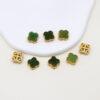 green nephrite four-leaf clover shape bezel bead, gild sterling silver bead, golden bead