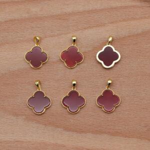 red agate four-leaf clover shape charm, gild sterling silver charm, golden charm
