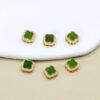 green nephrite four-leaf clover shape bezel bead, gild sterling silver bead, golden bead