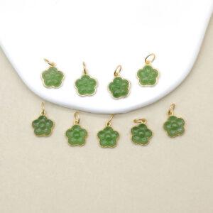 Peach flower charm, green nephrite charm, sterling silver charm, gild bead, golden charm, 2 pcs / 5 pcs