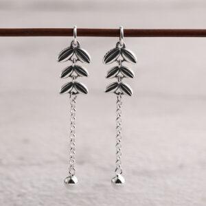 ear of wheat shape long tassel oxidized s925 sterling silver charm